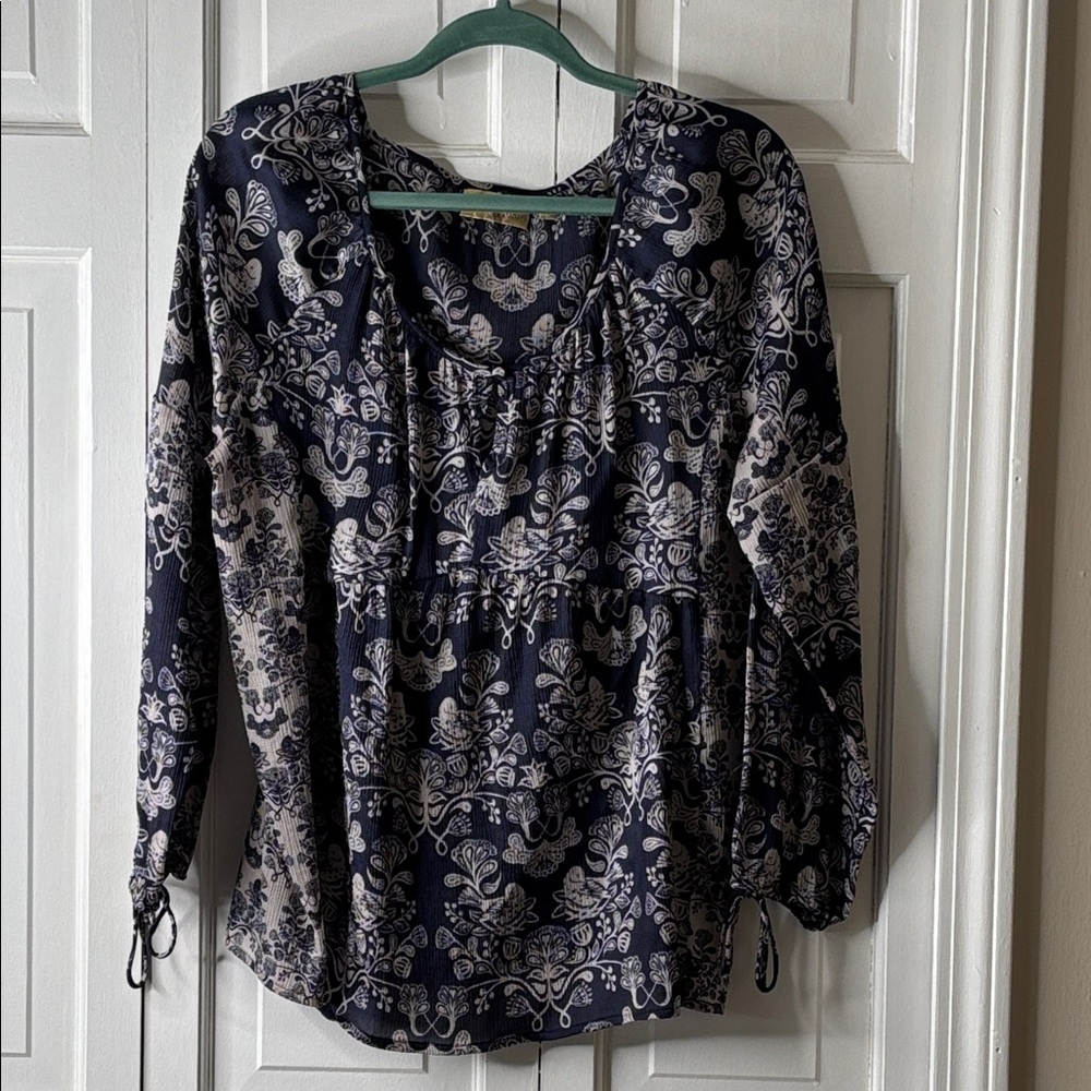 Princess Vera Wang Navy and Cream Floral Tunic Top XL